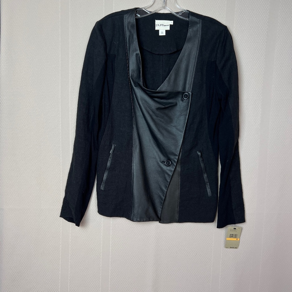 DKNYPure  Linen & Leather Drape Front 2 Zip Pockets Size S NWT
